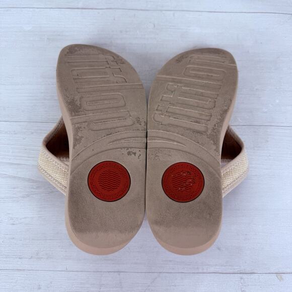 Fitflop Lulu Sandals Size 8 Beige Straw Raffia Toe Post Wedge Comfort Casual - Picture 10 of 12